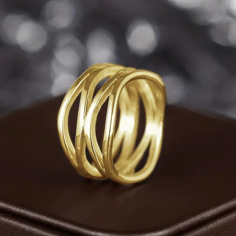 MAC166 Simple Geometric Lines Hollow Ring - Mariam's Collection