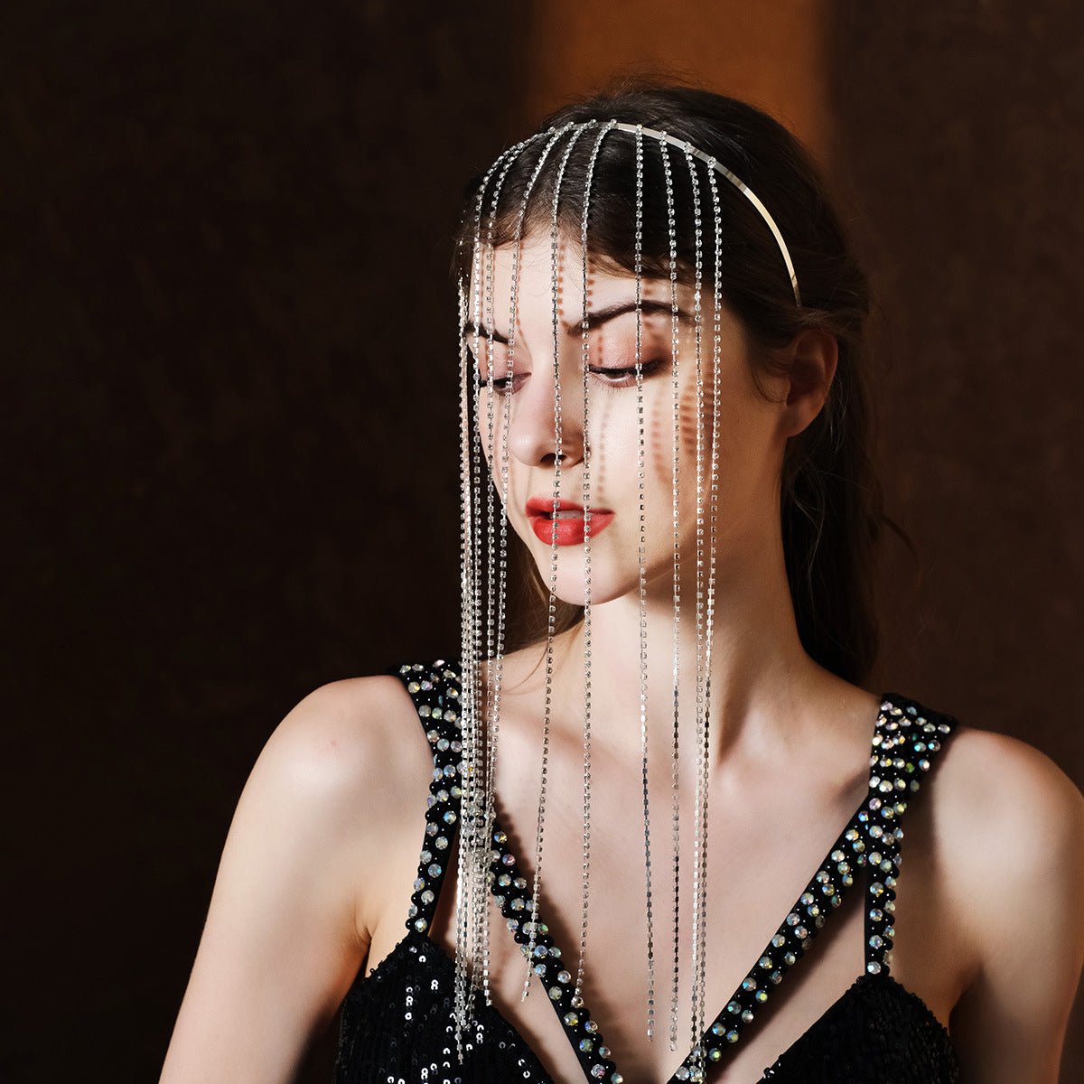 MAC185 Stylish Rhinestone Tassel Headband - Mariam's Collection