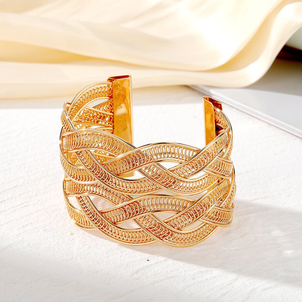 MAC208 Adjustable Alloy Braided Mesh Wide Bracelet - Mariam's Collection