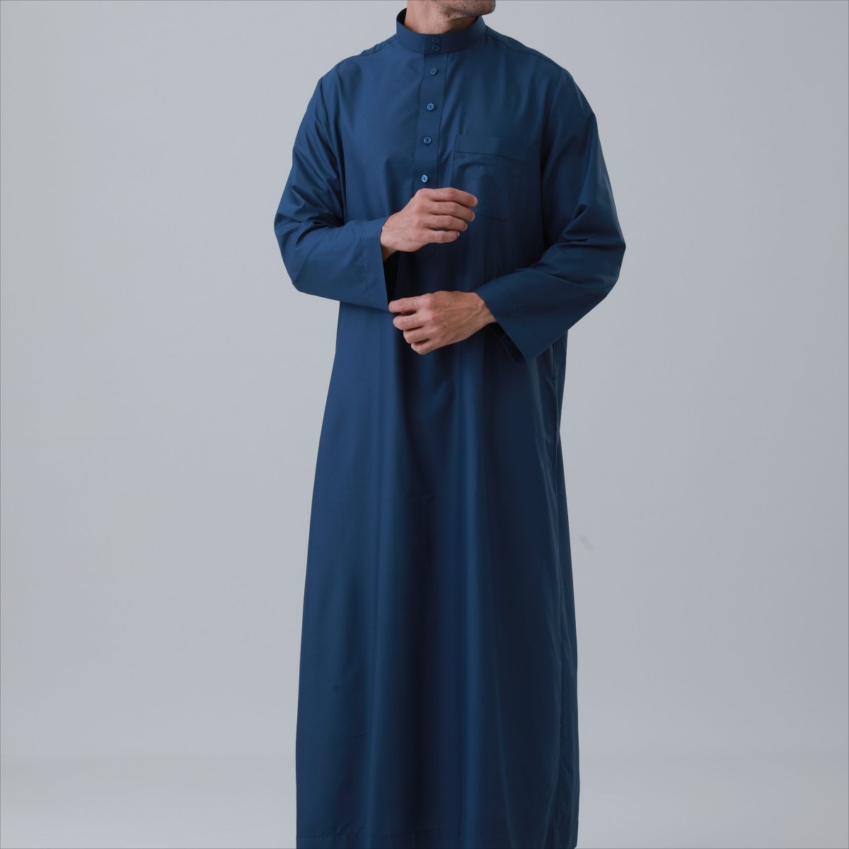 Men's Solid Color Thobe with Button Placket (MT036) - Mariam's Collection