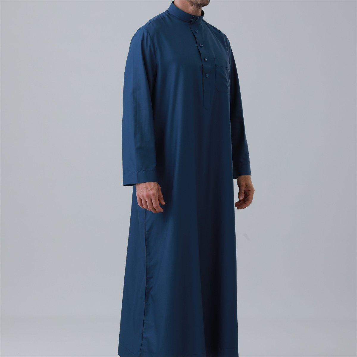 Men's Solid Color Thobe with Button Placket (MT036) - Mariam's Collection