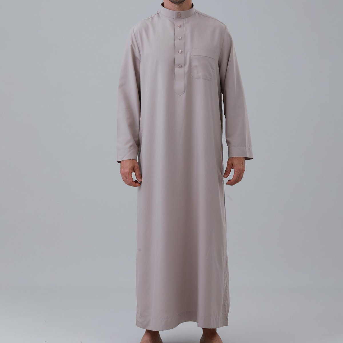 Men's Solid Color Thobe with Button Placket (MT036) - Mariam's Collection