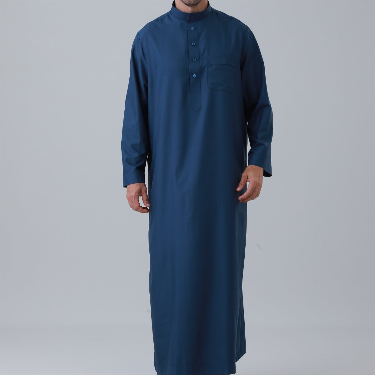 Men's Solid Color Thobe with Button Placket (MT036) - Mariam's Collection