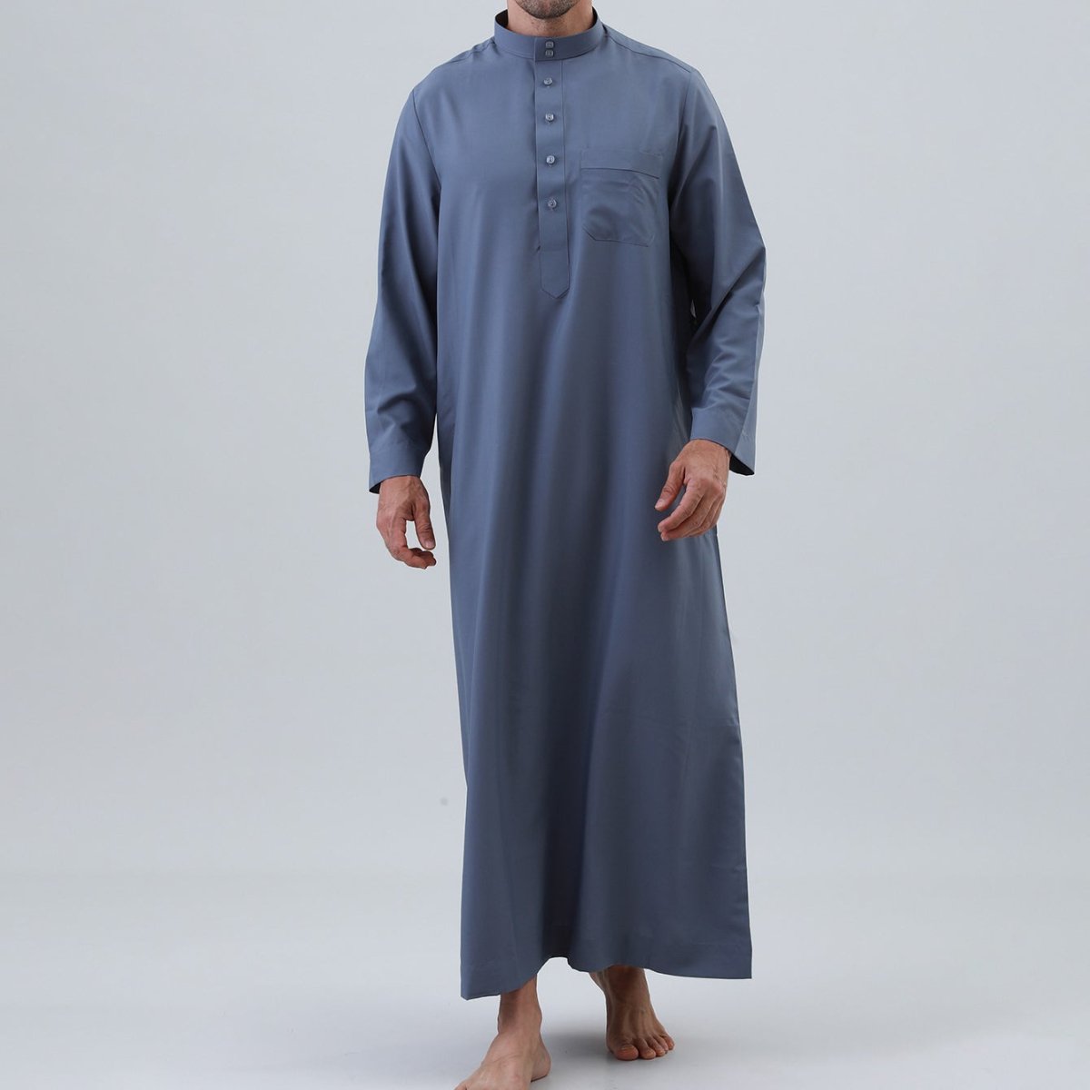 Men's Solid Color Thobe with Button Placket (MT036) - Mariam's Collection