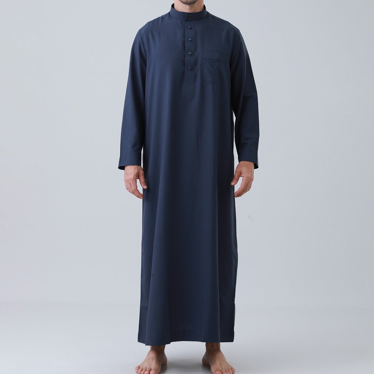 Men's Solid Color Thobe with Button Placket (MT036) - Mariam's Collection