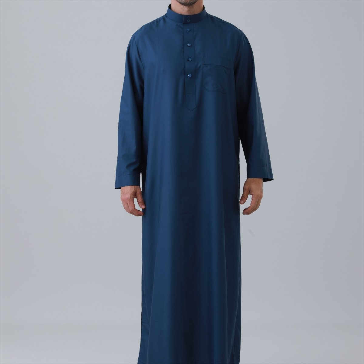 Men's Solid Color Thobe with Button Placket (MT036) - Mariam's Collection