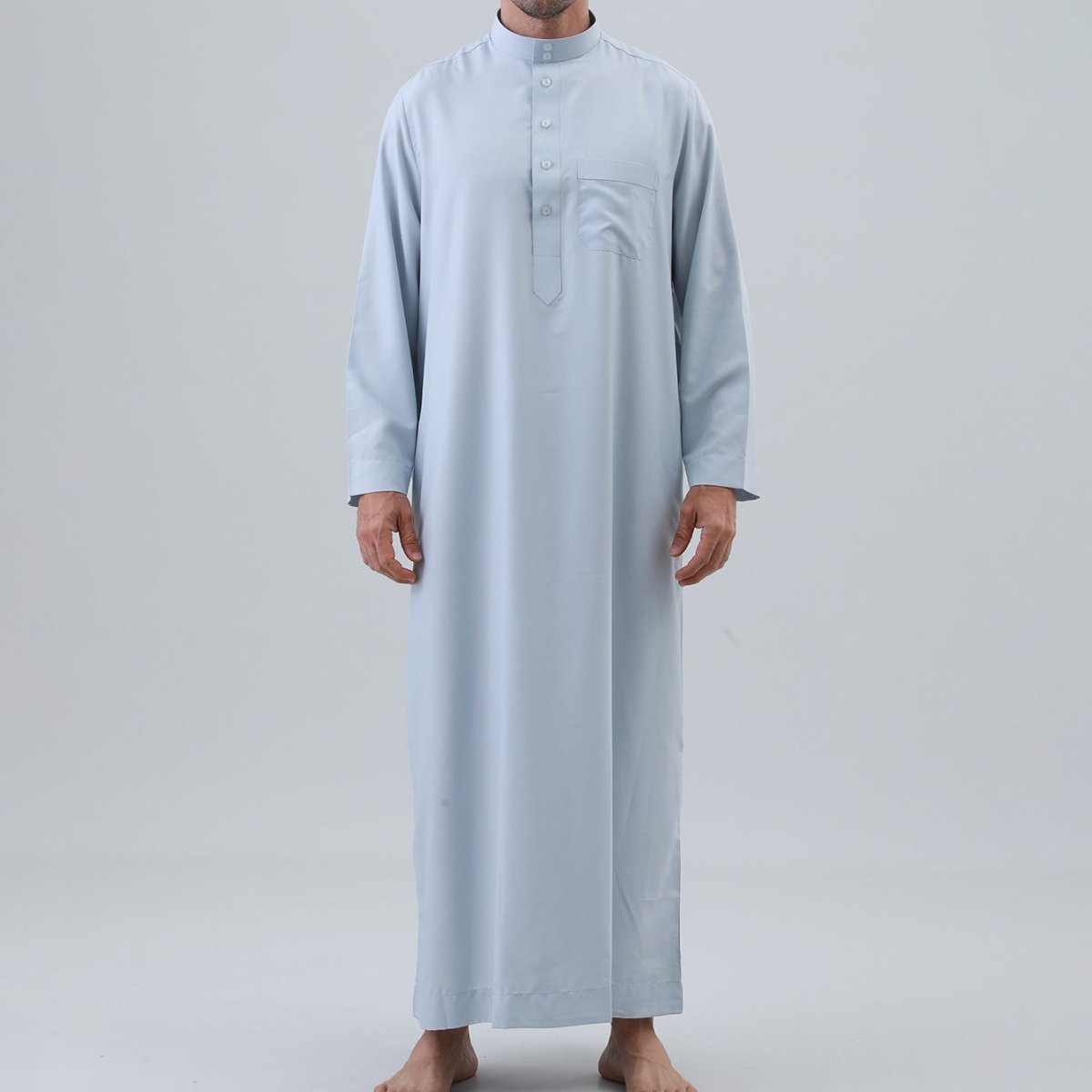 Men's Solid Color Thobe with Button Placket (MT036) - Mariam's Collection