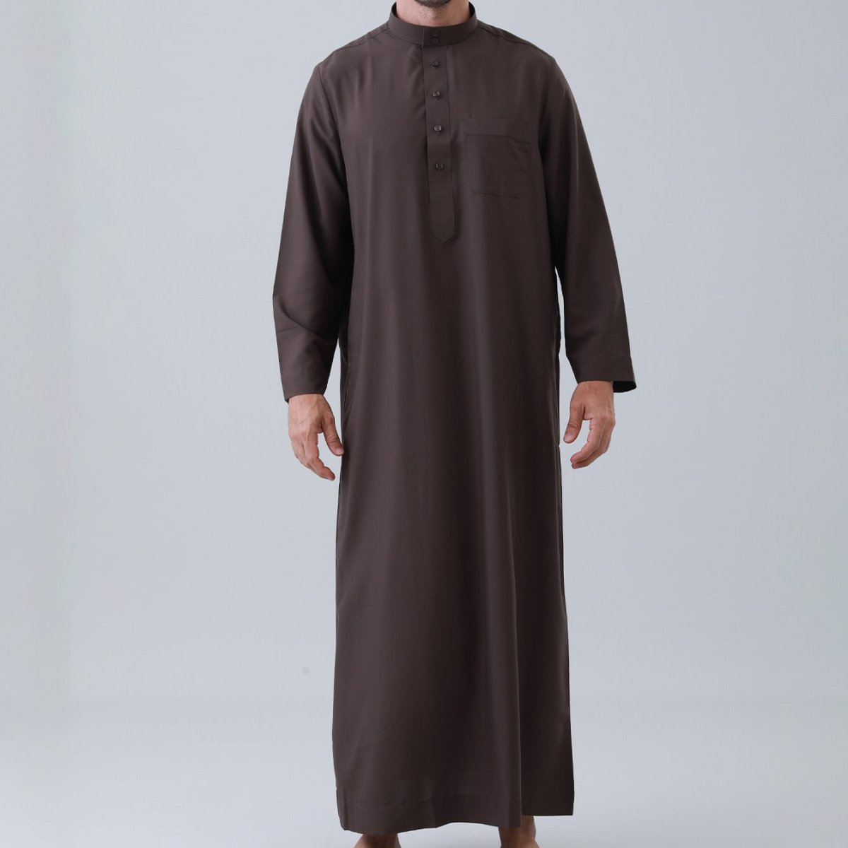 Men's Solid Color Thobe with Button Placket (MT036) - Mariam's Collection