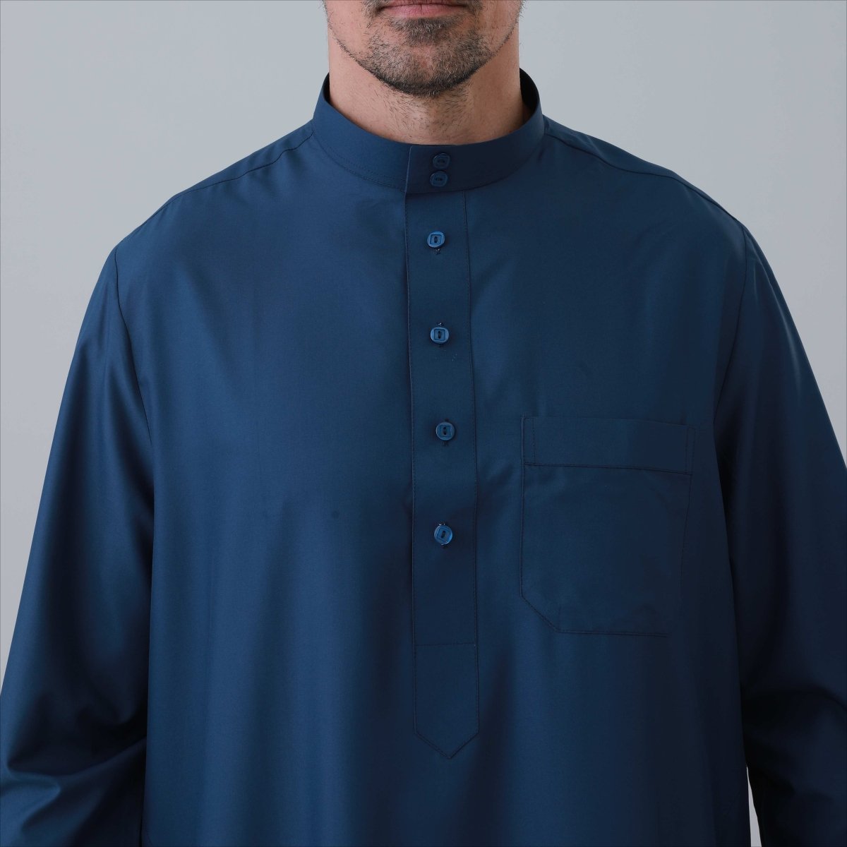 Men's Solid Color Thobe with Button Placket (MT036) - Mariam's Collection