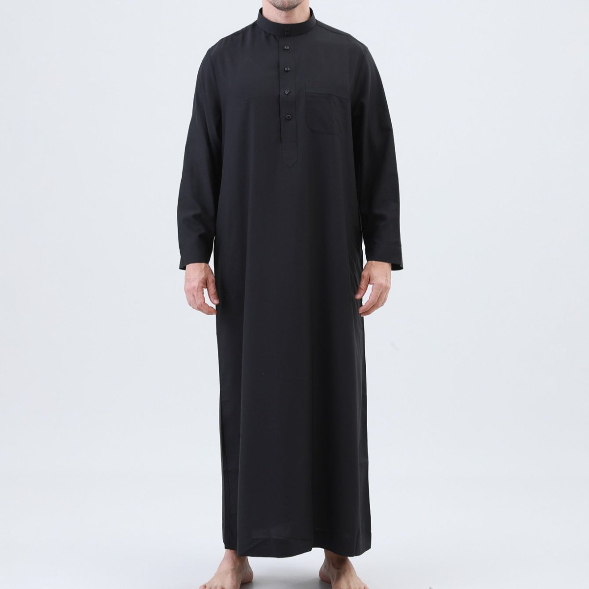 Men's Solid Color Thobe with Button Placket (MT036) - Mariam's Collection