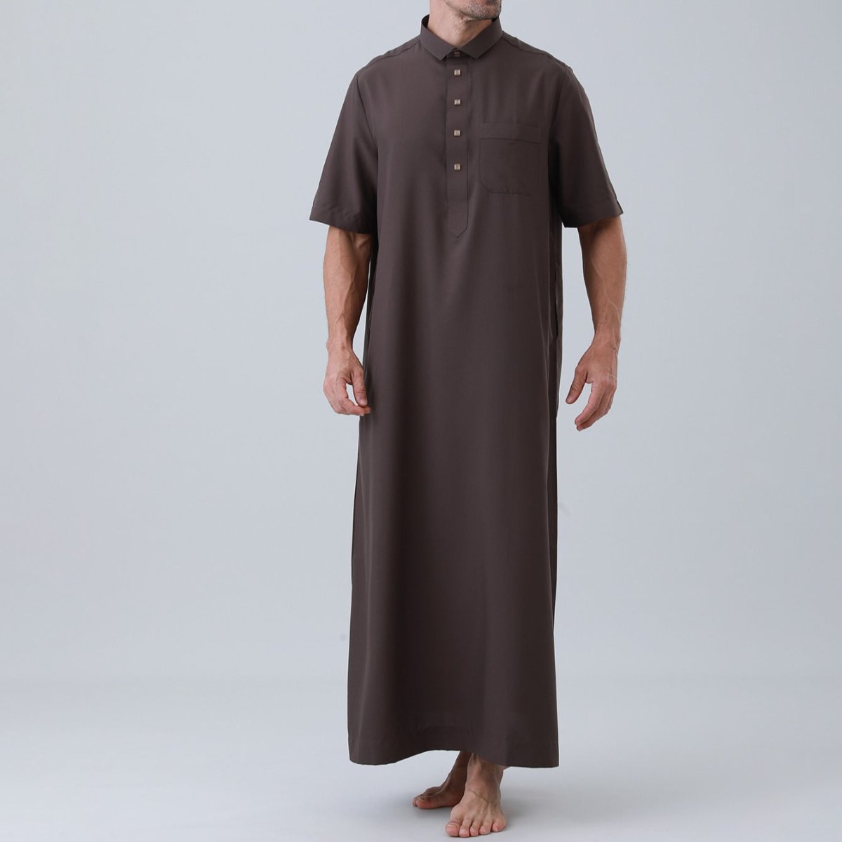 Men's Solid Color Thobe with Button Placket (MT038) - Mariam's Collection