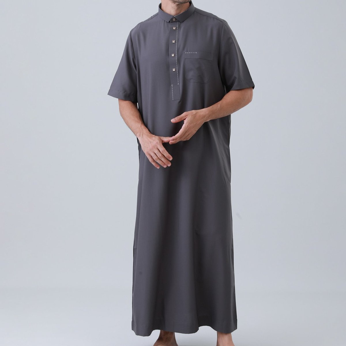 Men's Solid Color Thobe with Button Placket (MT038) - Mariam's Collection