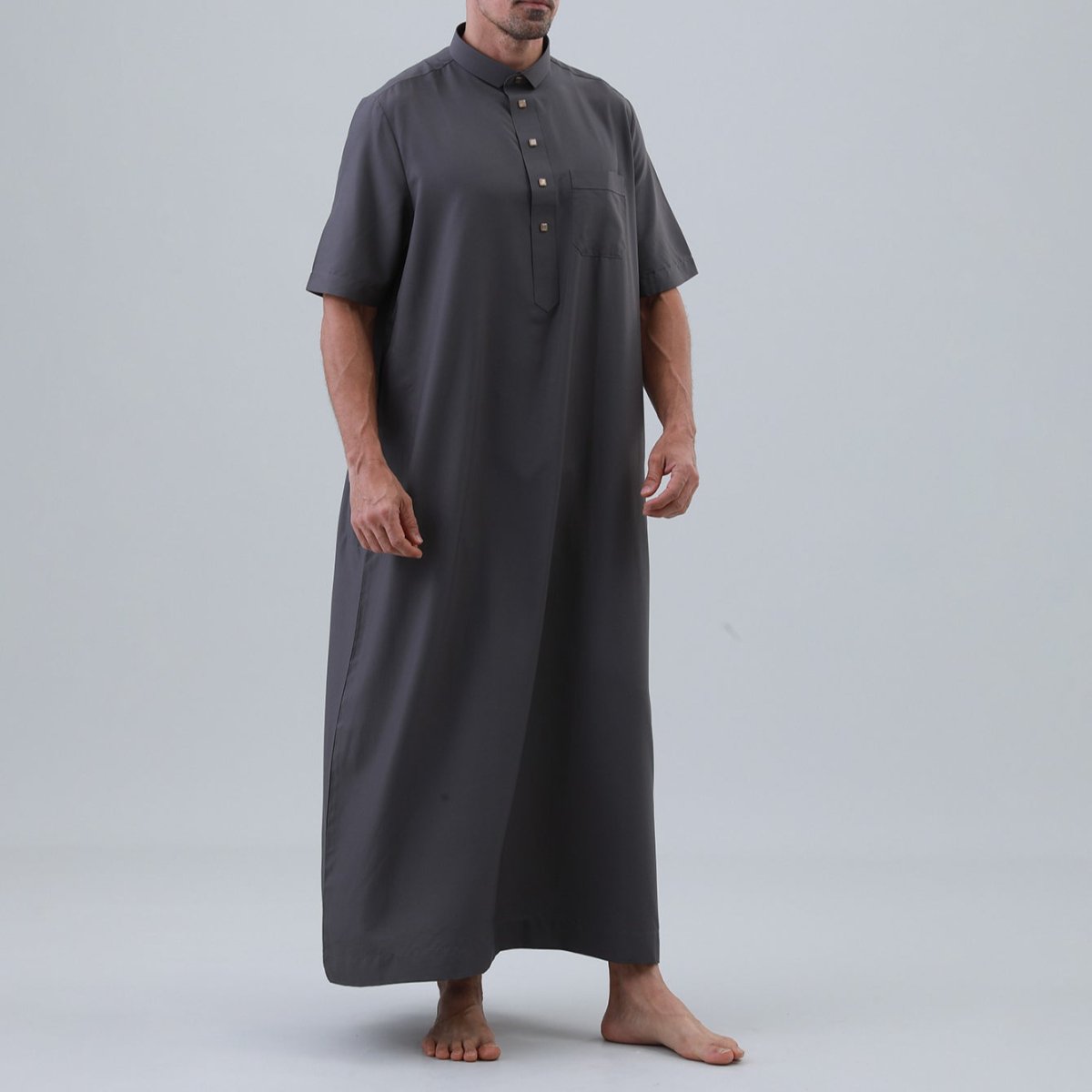 Men's Solid Color Thobe with Button Placket (MT038) - Mariam's Collection