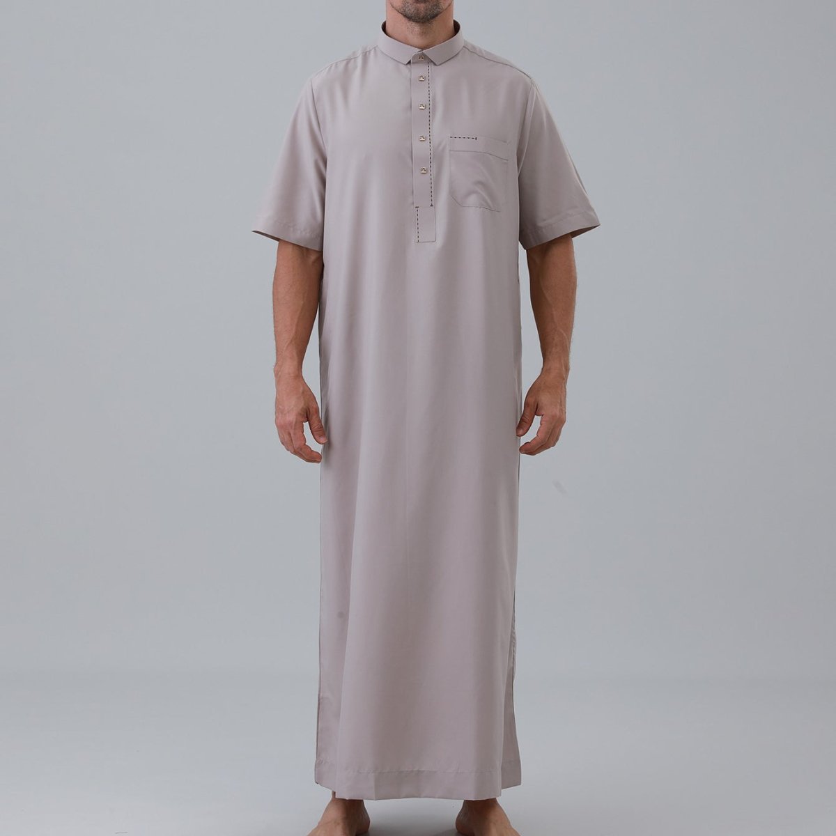 Men's Solid Color Thobe with Button Placket (MT038) - Mariam's Collection