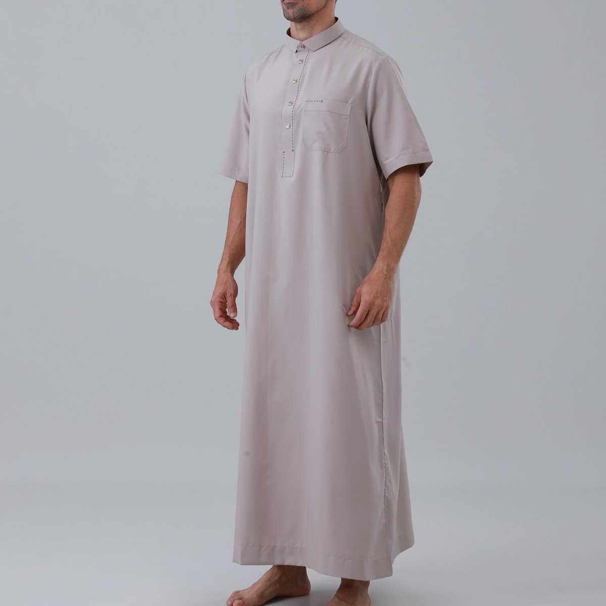 Men's Solid Color Thobe with Button Placket (MT038) - Mariam's Collection