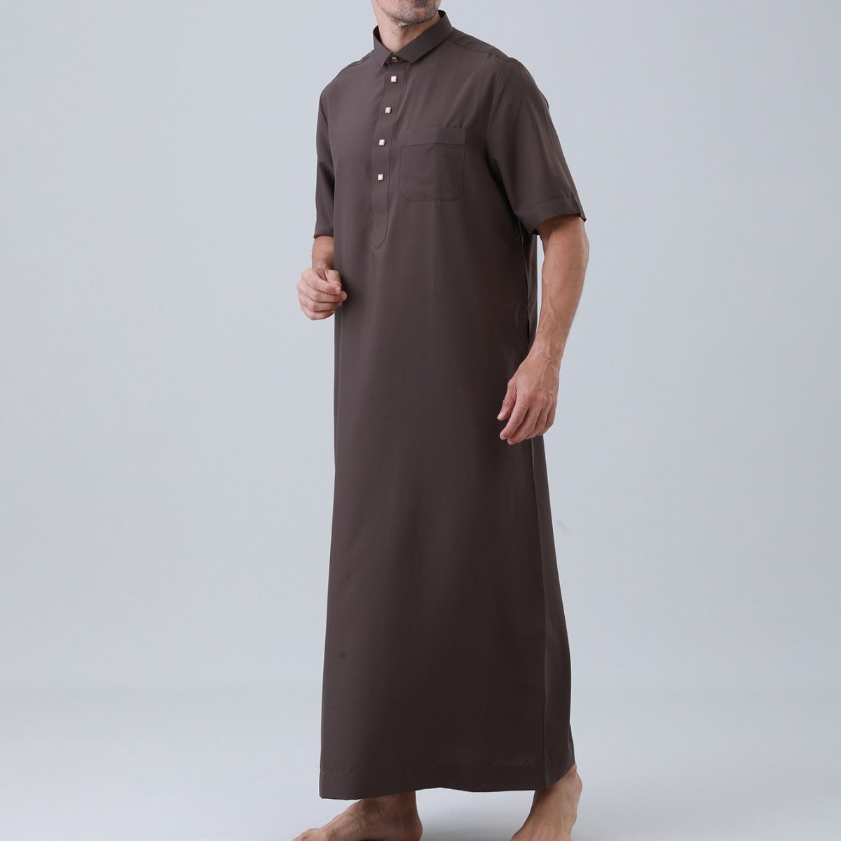 Men's Solid Color Thobe with Button Placket (MT038) - Mariam's Collection