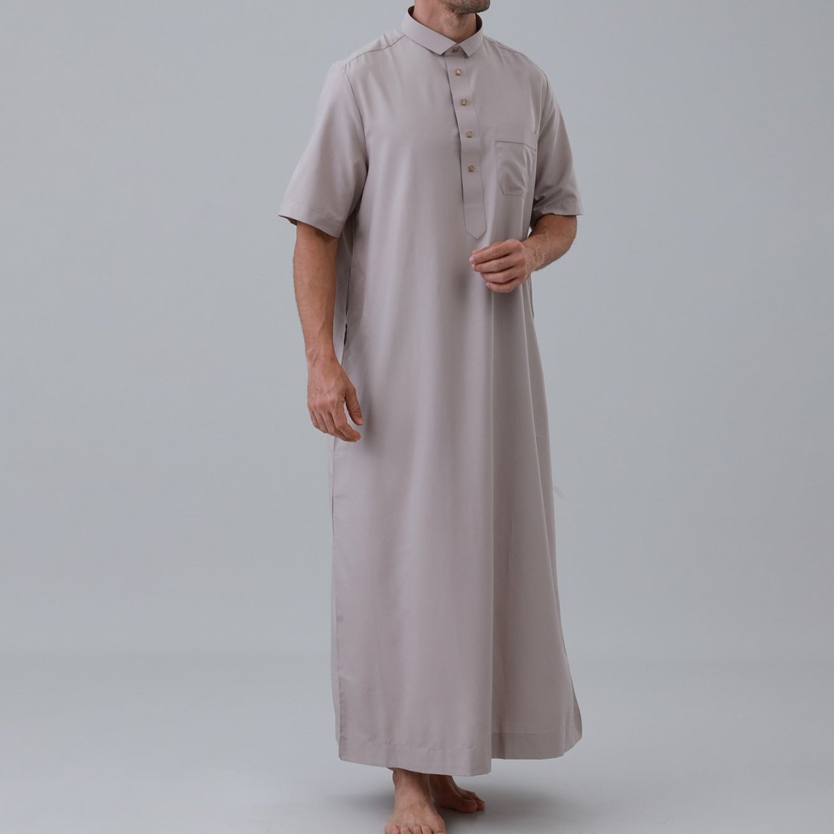 Men's Solid Color Thobe with Button Placket (MT038) - Mariam's Collection