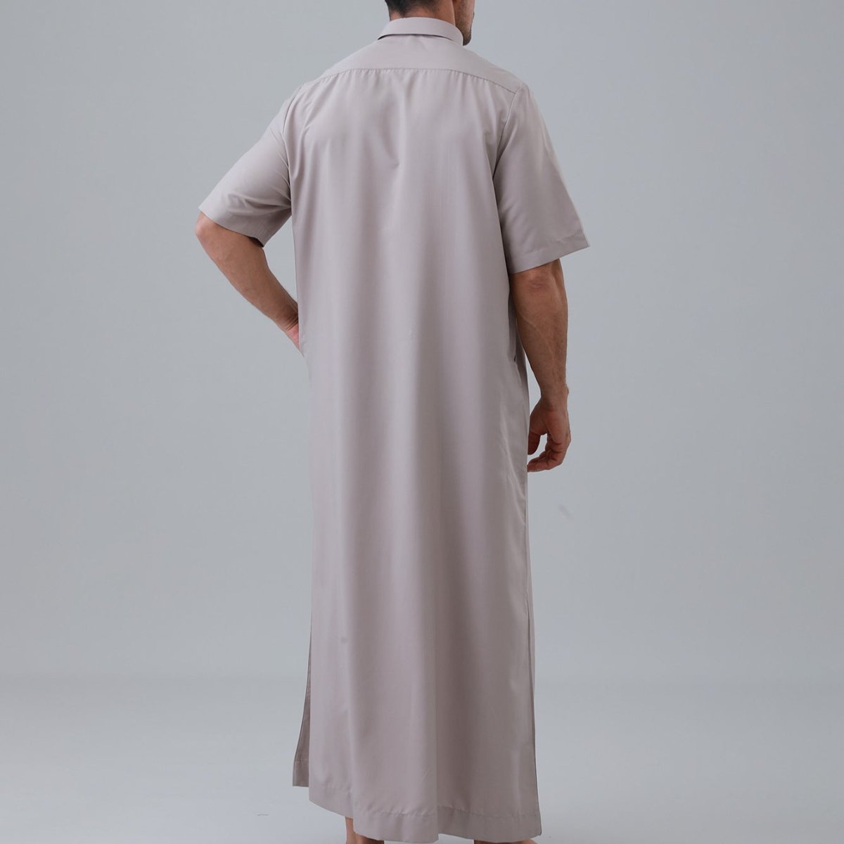 Men's Solid Color Thobe with Button Placket (MT038) - Mariam's Collection