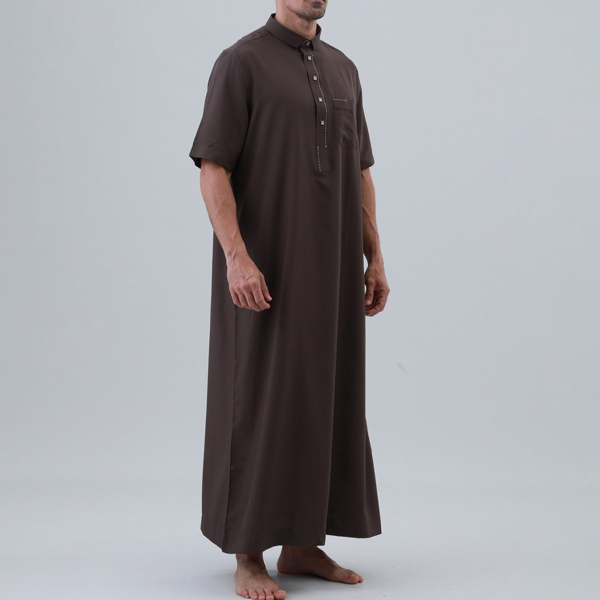 Men's Solid Color Thobe with Button Placket (MT038) - Mariam's Collection