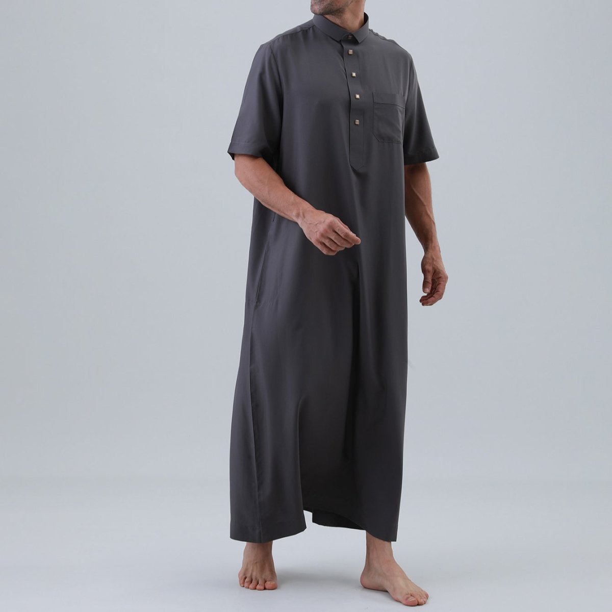 Men's Solid Color Thobe with Button Placket (MT038) - Mariam's Collection