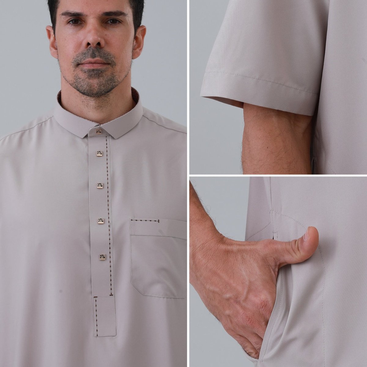 Men's Solid Color Thobe with Button Placket (MT038) - Mariam's Collection