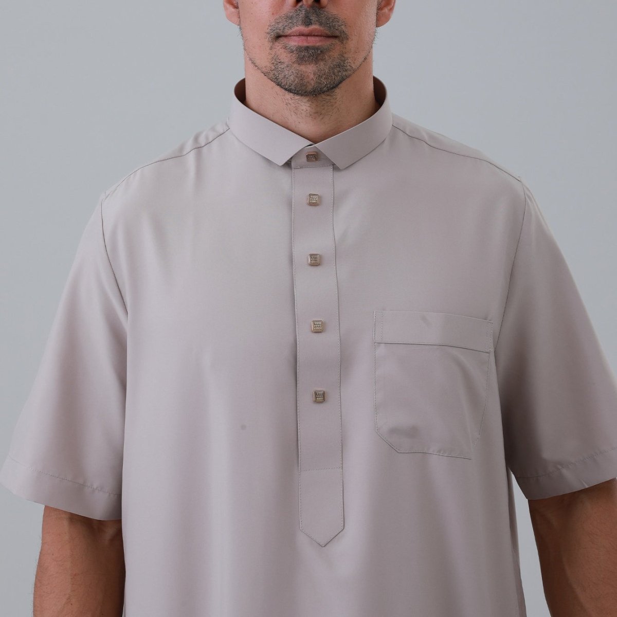 Men's Solid Color Thobe with Button Placket (MT038) - Mariam's Collection