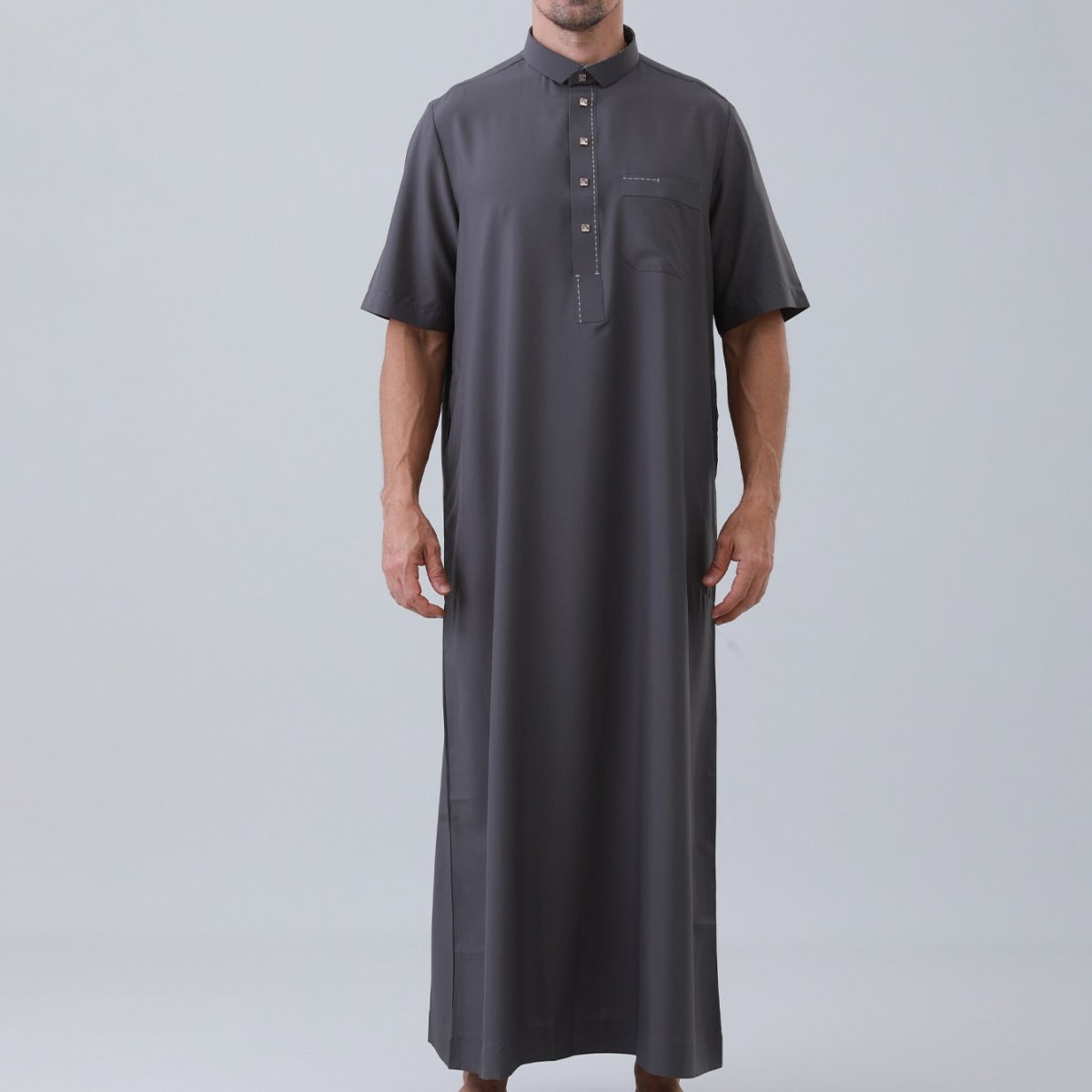 Men's Solid Color Thobe with Button Placket (MT038) - Mariam's Collection