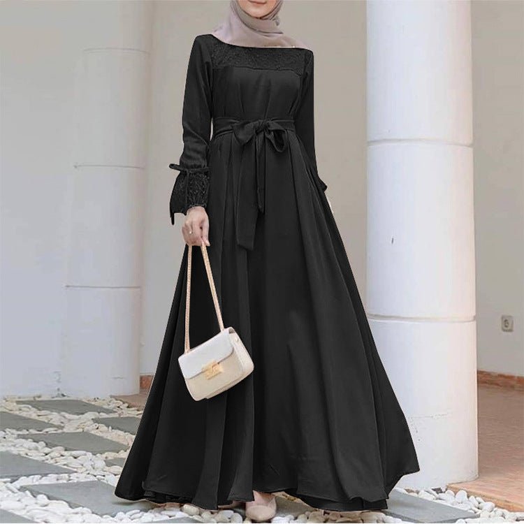 Mesh Panel Stretch Abaya with Belt(MA365) - Mariam's Collection