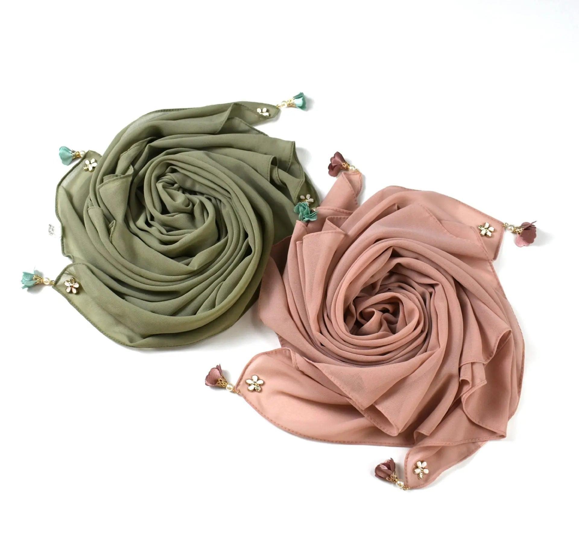 MH030 Pearl chiffon square hijab scarf - Mariam's Collection