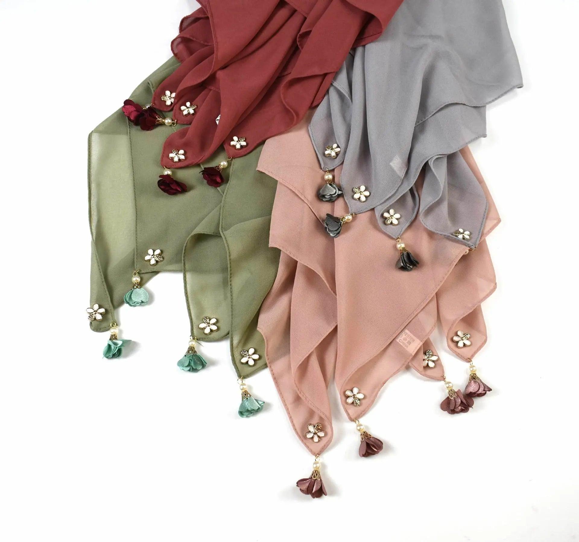 MH030 Pearl chiffon square hijab scarf - Mariam's Collection