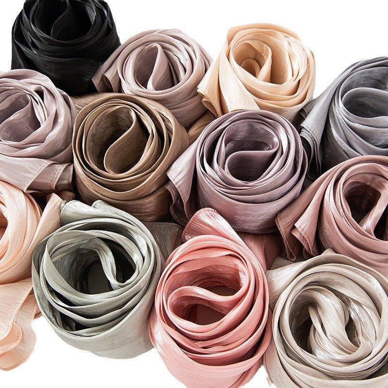 MH051 Solid Color Thin Plain Satin Long Hijab - Mariam's Collection