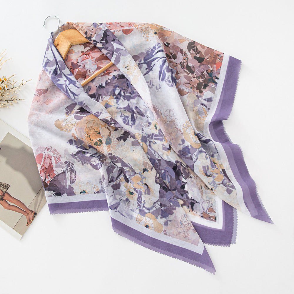 MH072 Square Floral Print Wavy Cut - off Voile Hijab - Mariam's Collection