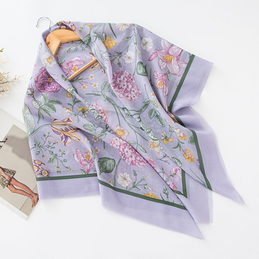 MH072 Square Floral Print Wavy Cut - off Voile Hijab - Mariam's Collection