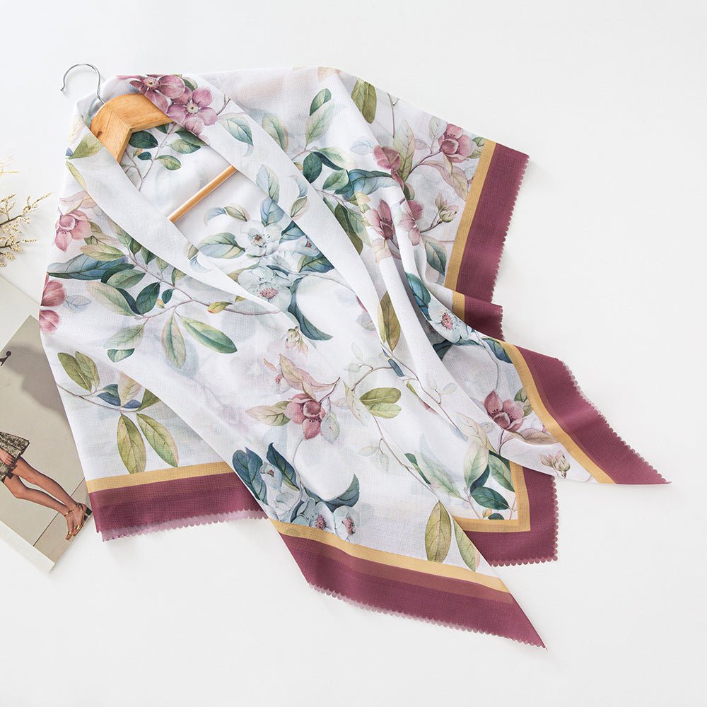 MH072 Square Floral Print Wavy Cut - off Voile Hijab - Mariam's Collection