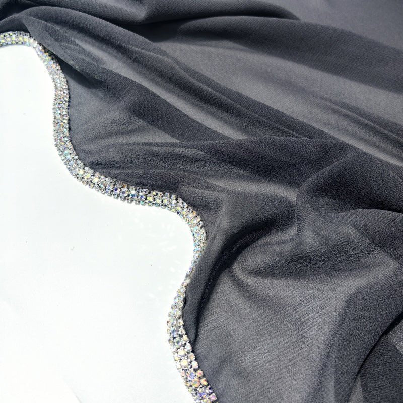 MH087 Diamond Trimmed Chiffon Hijab - Mariam's Collection