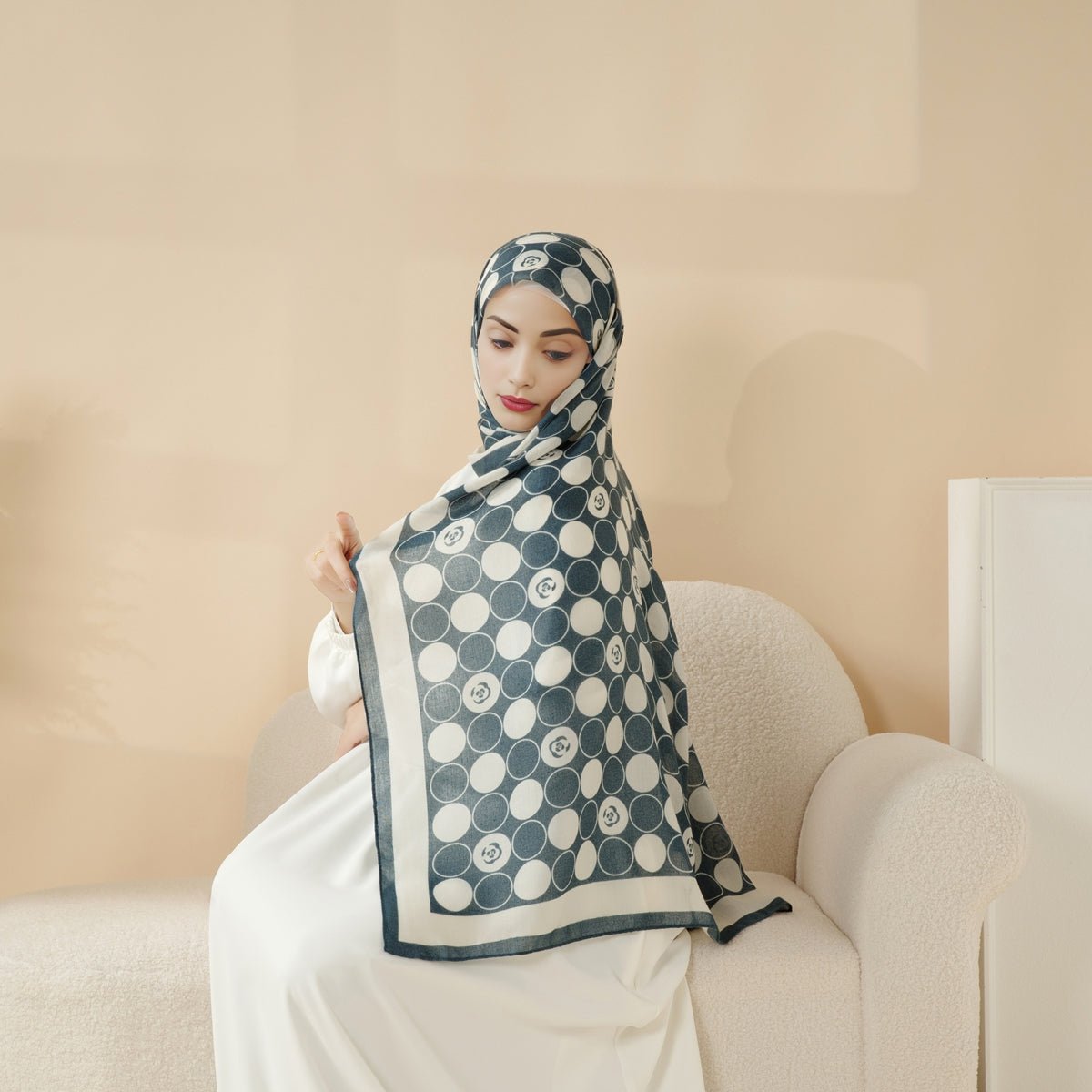 MH095 Printed Colorblock Geometric and Natural Floral Pattern Cotton and Linen Blend Shawl - Mariam's Collection