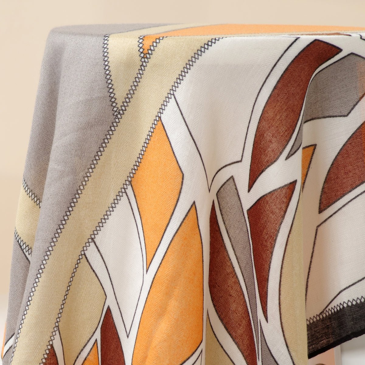 MH095 Printed Colorblock Geometric and Natural Floral Pattern Cotton and Linen Blend Shawl - Mariam's Collection