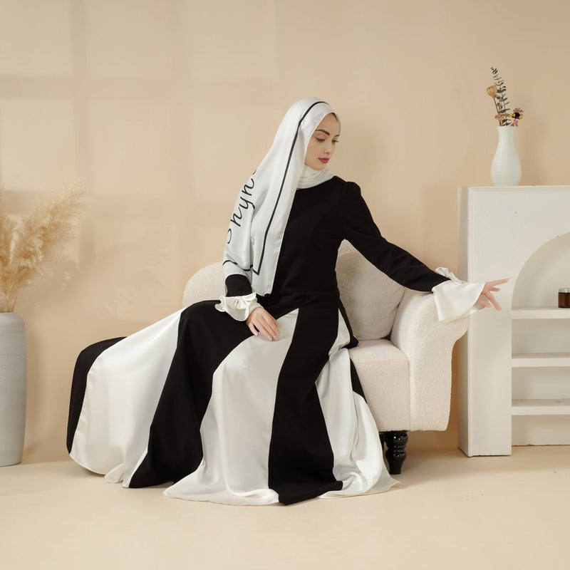 Milan Elegant Dual Tone Abaya Dress With Color Block Design (MA126) - Mariam's Collection