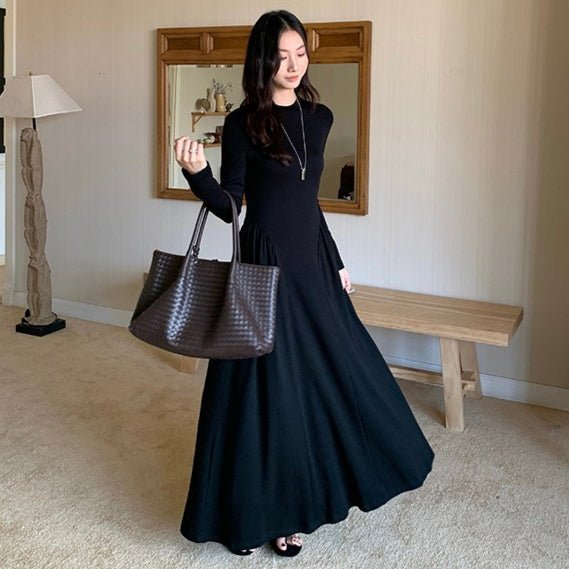 Minimalist Mock Neck Knit Maxi Dress | Relaxed Fit Base Layer Dress(MA336) - Mariam's Collection