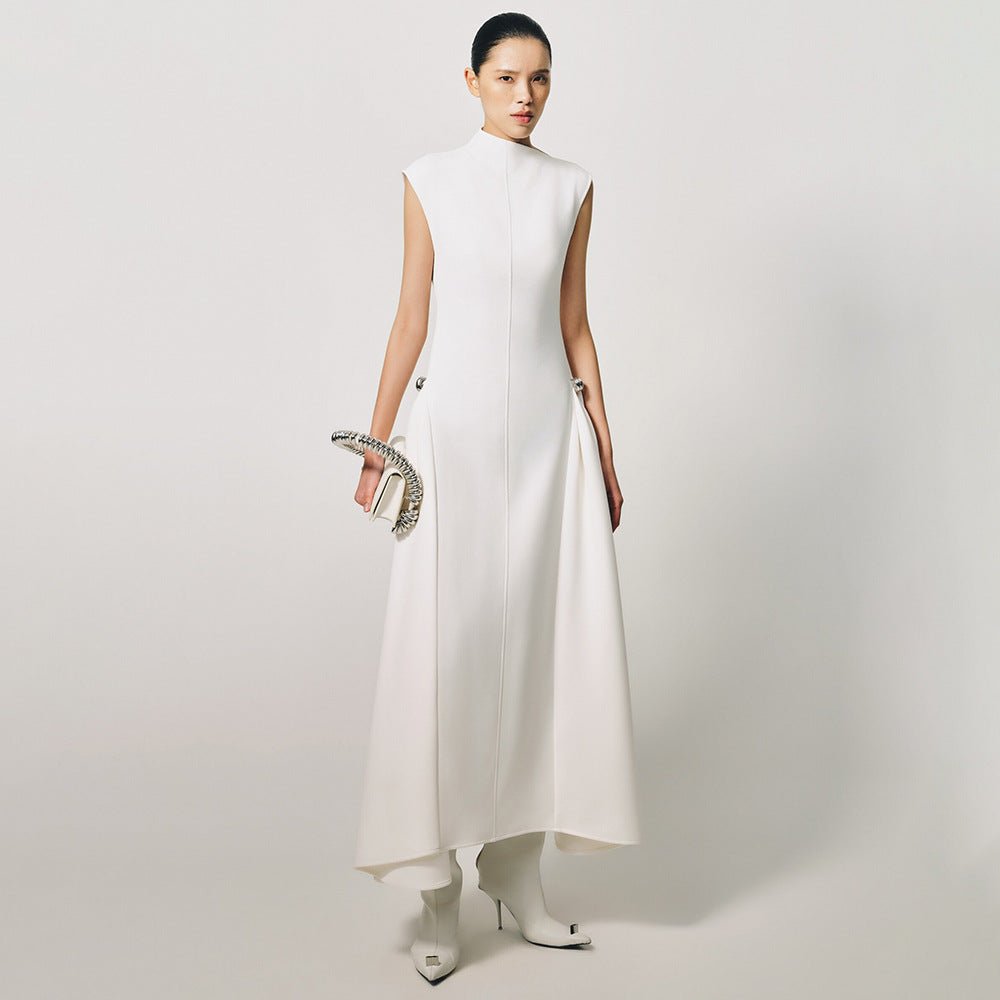 Minimalist Sleeveless Fitted Maxi Dress — Architectural Asymmetric Modest Gown