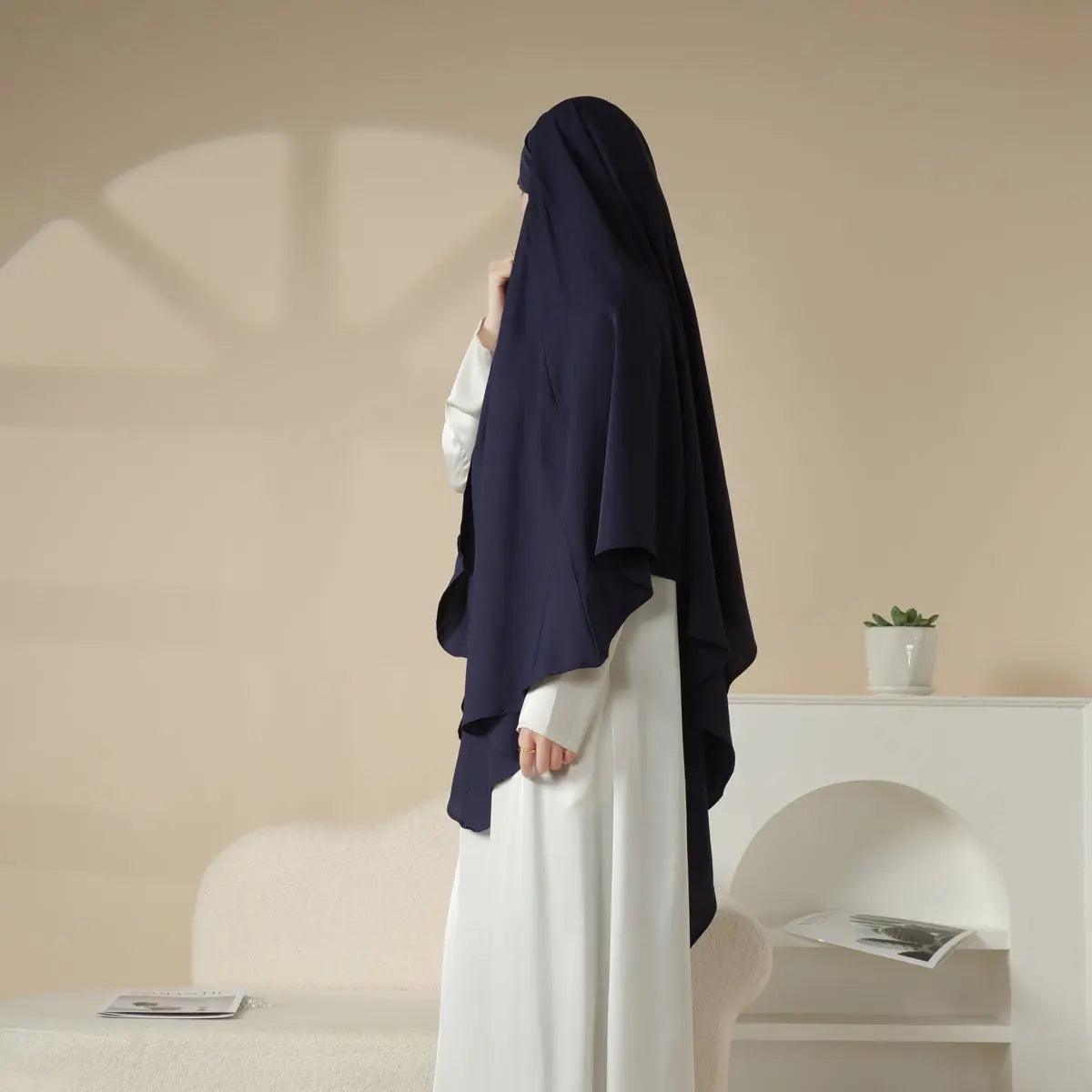 MK001 Niqab Attached 1-Layer Nida Plain Khimar - Mariam's Collection