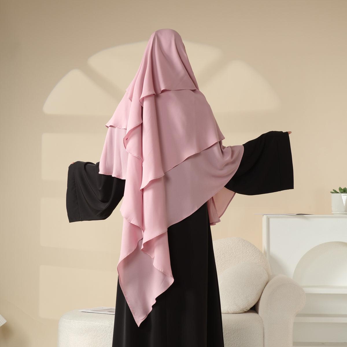 MK002 Three Layered Chiffon Khimar with Niqab Attached - Mariam's Collection