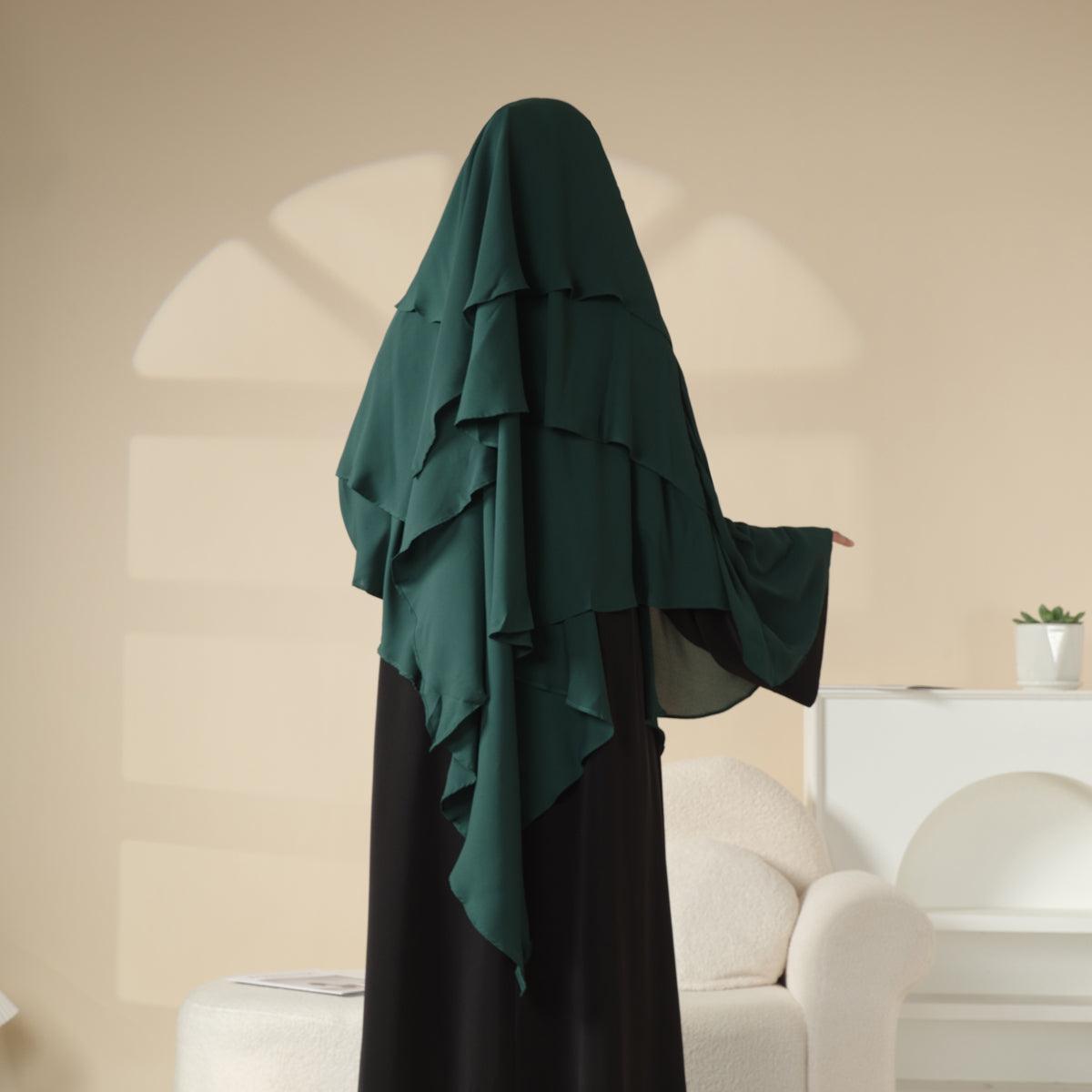 MK002 Three Layered Chiffon Khimar with Niqab Attached - Mariam's Collection