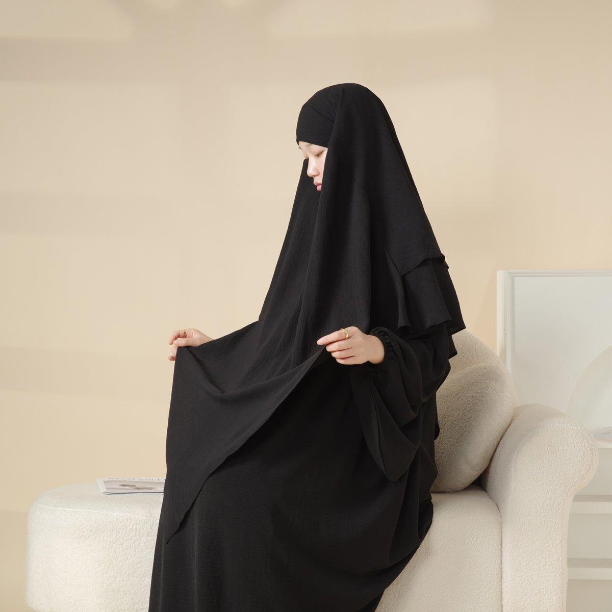 MK011 Stunning Two - Layer Crepe Khimar - Mariam's Collection