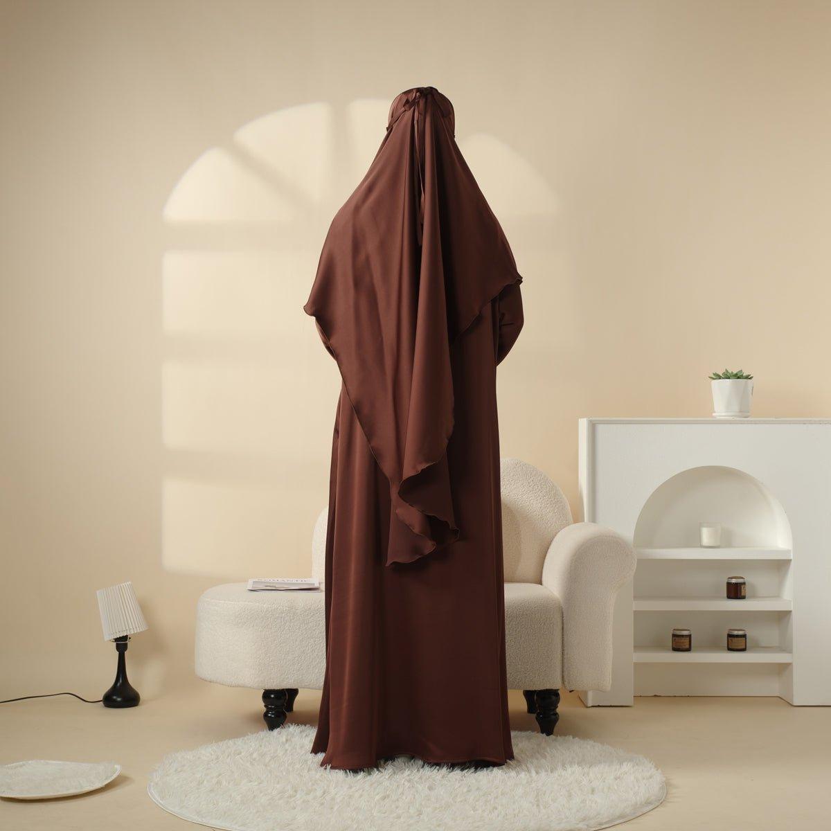 MK016 Satin Niqab Khimar and Abaya 3 - Piece Set - Mariam's Collection