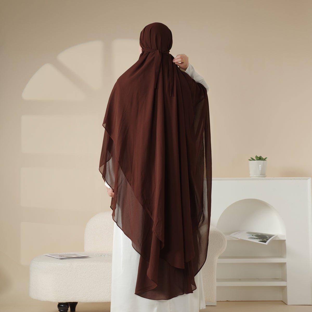 MK018 Chiffon Long Khimar Double Layers Front and Back Khimar - Mariam's Collection