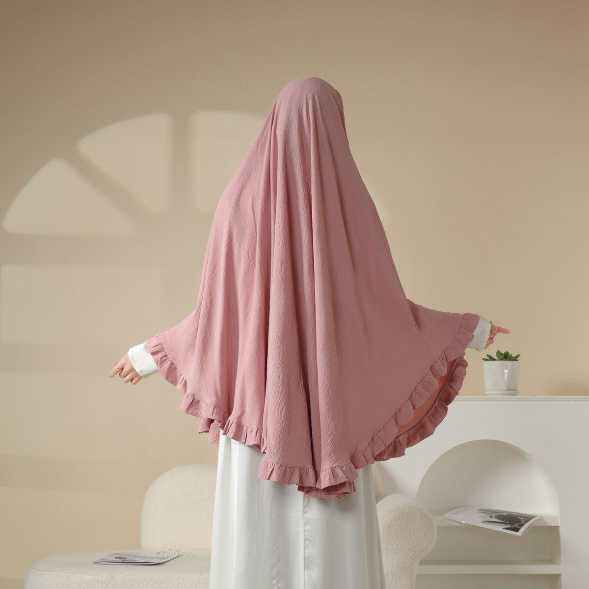 MK019 Ruffled Solid Elastic Long Shawl Khimar - Mariam's Collection