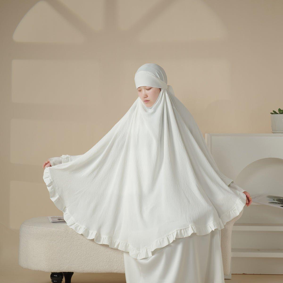 MK019 Ruffled Solid Elastic Long Shawl Khimar - Mariam's Collection