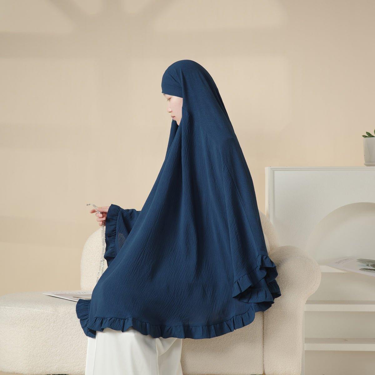 MK019 Ruffled Solid Elastic Long Shawl Khimar - Mariam's Collection