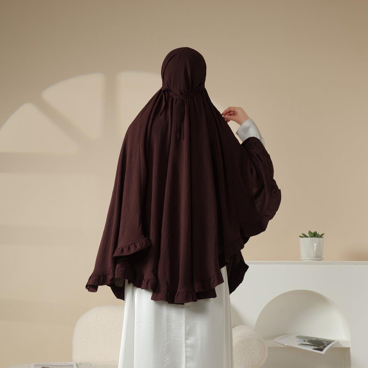 MK019 Ruffled Solid Elastic Long Shawl Khimar - Mariam's Collection